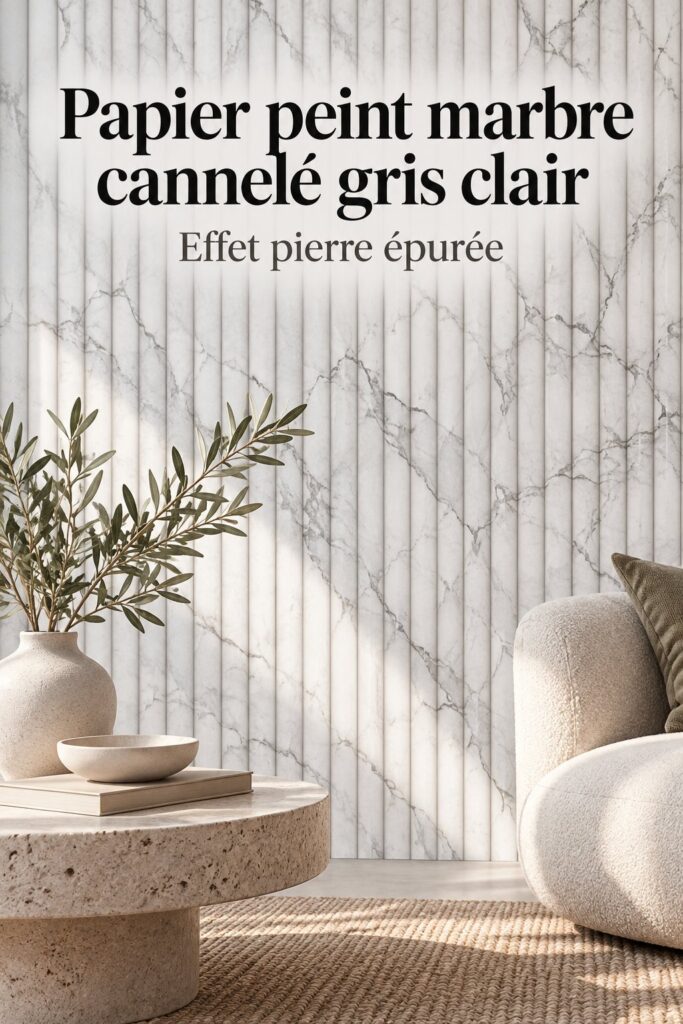Papier peint marbré strié dans un salon chic et moderne.