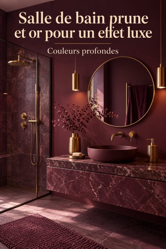 Salle de bain modernisée avec des éléments prune et or