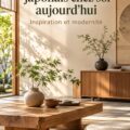 Salon moderne de style japonais avec des matériaux naturels et des couleurs apaisantes.