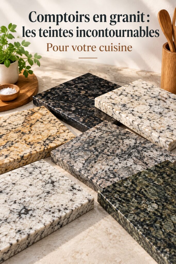Comptoirs en granit de différentes teintes dans une cuisine élégante